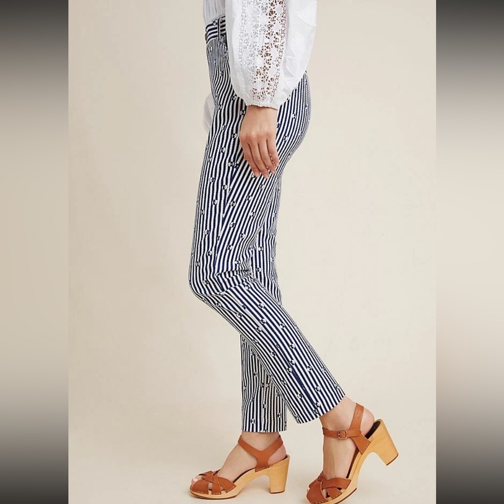 Anthropologie Essential Slim Trouser Pants Stripe Floral Stretch Cotton Size 14